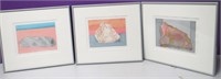 Set Of 3 M. Simpson Framed Watercolors 14"x13"
