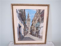 21"x25"  Vtg Calle De Sierpas Spain Painting