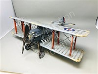 Tin biplane , grey , 16" long