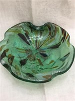 7" Murano Green Bowl Gold Flecks