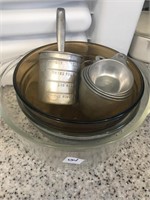 Glass Mixing Bowls and Old Measuring Metals