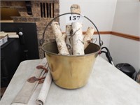 Brass bucket with canvas log carrier 14"