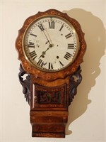 Ornate key wind wall clock w/key & pendulum