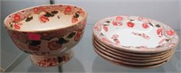 Gaudy Welsh Bowl & 6 Bowls