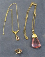 2 Necklaces & Pair Earrings w/ Stones