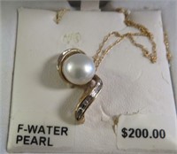Pearl & Diamond Necklace w/ 10kt. Chain
