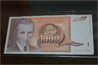 1990 Yugoslavia 1000 Dinara Nikola Tesla Note