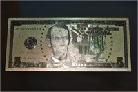 24K Gold Foil $5 Novelty Bank Note
