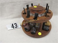 PIPE RACK, (9) PIPES & GLASS HUMIDOR:
