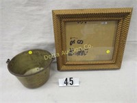 TRAMP ART FRAME & BRASS JELLY BUCKET: