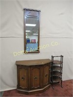 3 PCS. FRUITWOOD FOYER CABINET & WALL MIRROR: