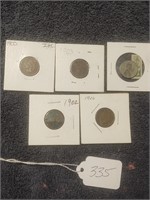 LOT OF 5 STEEL AND INDIAN HEAD PENNY'S RATION STMP