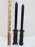 2 Wooden Candlestick Holders