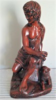 Vtg AUSTIN PROD "Boy with Lamb" Brown Statue 1965