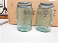 2 Ball Pint  Blue Canning Jars with zinc Lids.