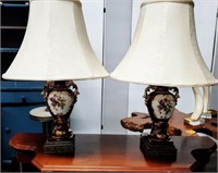 Pair of Painted Porcelain Colonial Lamps Table