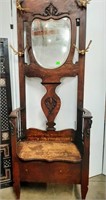 Antique Oak Seated Halltree with Bevelled Mirror
