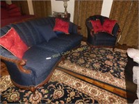 Claw Foot Sofa and Matching Chair Beautiful Navy