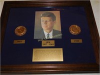 JFK Comenmorative Framed Art with Coins 1964 and