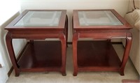 Two Gorgeous Wood w/ Glass Top End Tables