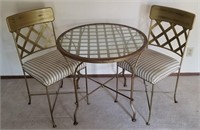 Metal w/ Glass Top Table & Two Chairs Set