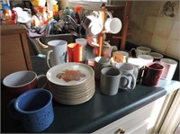 Qty. Mugs, 22K Trimmed Plates, Mug & Towel Racks