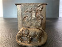 Antique brass metal elephant match holder