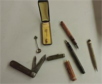 1909 Masonic Pin, Fountain Pens, 2 Pocket Knives