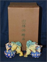 New In Box Pair Porcelain Shi Lion Figures