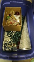 Lidded Tote of Christmas Lights, Ornaments &