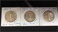 Three walking liberty half dollars