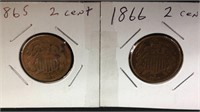 1865 and 1866 two cent piece
