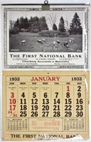 1932 AURORA, OR FIRST NATIONAL BANK CALENDAR
