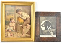 TWO FRAMED ANTIQUE HALLOWEEN PRINTS