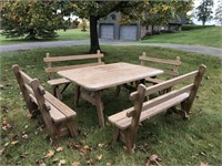 Very Nice Treated Picnic Table W/4 Benches