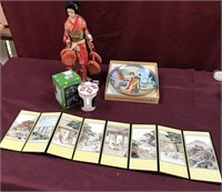 Oriental: Doll,Plate,Folding Screen,and Tea