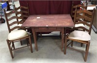 Antique Primitive Pine Farm Table and Chairs