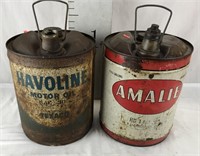 Pair 5 gallon Oil Cans, Amalie and Havoline