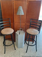 Two Swivel Bar Stools & Decorative Candle Stand