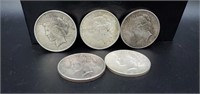(5) Peace Silver Dollars: 1922, (3) 1923 & 1924