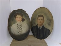 Lot of 2 Very Old Portraits, Oval