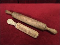 Antique 11" Masher & 19" Rolling Pin