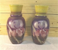 Bohemian Art Deco Pochoir Iris Vases, Appraised