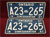 1967 Confederation Ontario License Plate Set