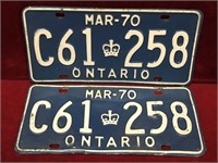 1970 Ontario License Plate Set