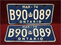 1974 Ontario License Plate Set