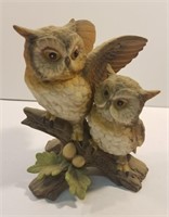Vintage homco porcelain figurine owls on a tree