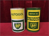 2 BP Auotgol Motor Oil Cans - 1 Full