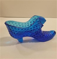 Vintage blue Fenton hobnail glass shoe