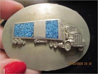 Turquois Tractor Trailer Belt Buckle